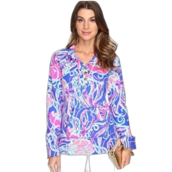 Lilly Pulitzer Captain Popover Size XXS Iris Blue Jellies Be Jammin Print - Picture 11 of 13